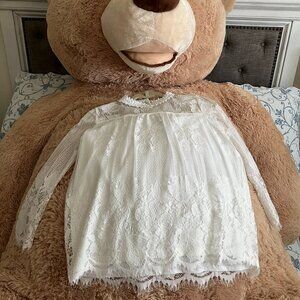 New York & Co White 3/4 Sleeve Lace Yoke Top